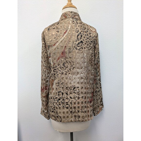 Vintage Graff Sheer Animal Print Gold Thread Square Blouse Top sz M Retro Boho - Picture 6 of 11